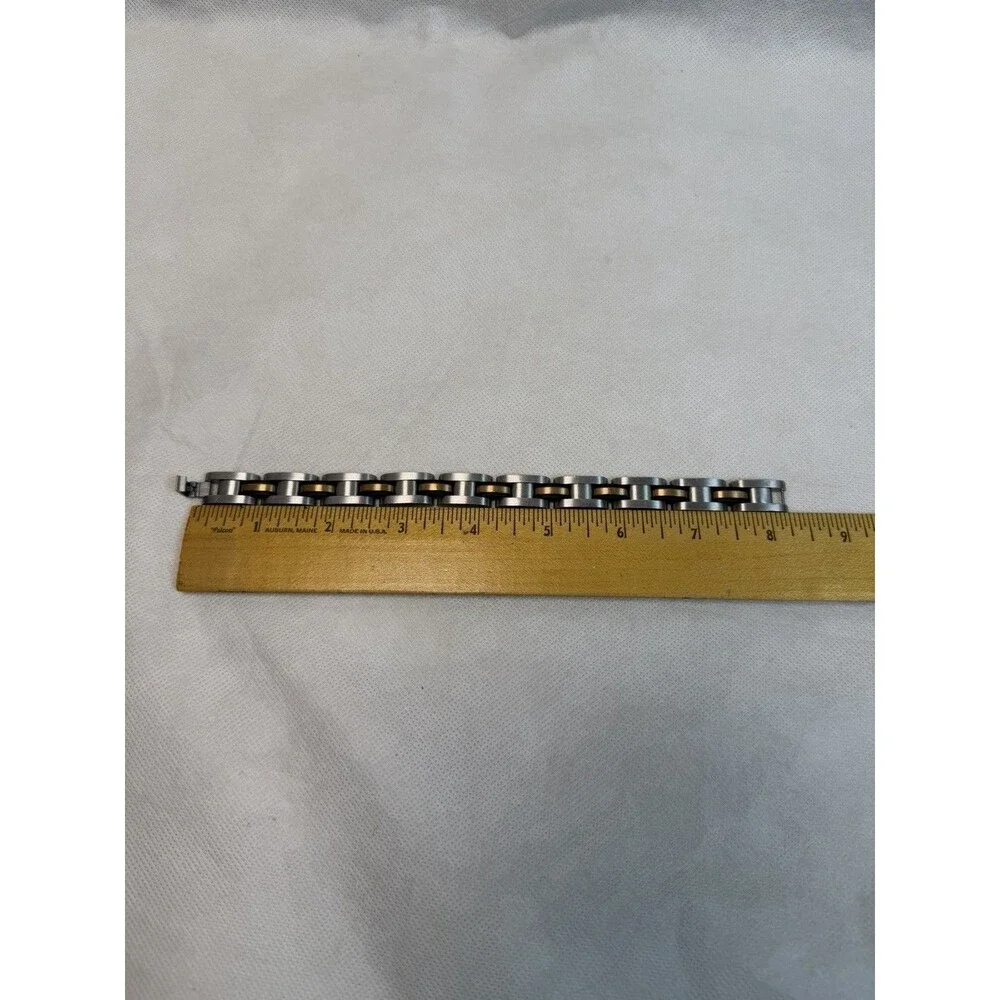 BI Baroni Stainless Steel Men's Link Bracelet  Band Two Tone Silver Gold